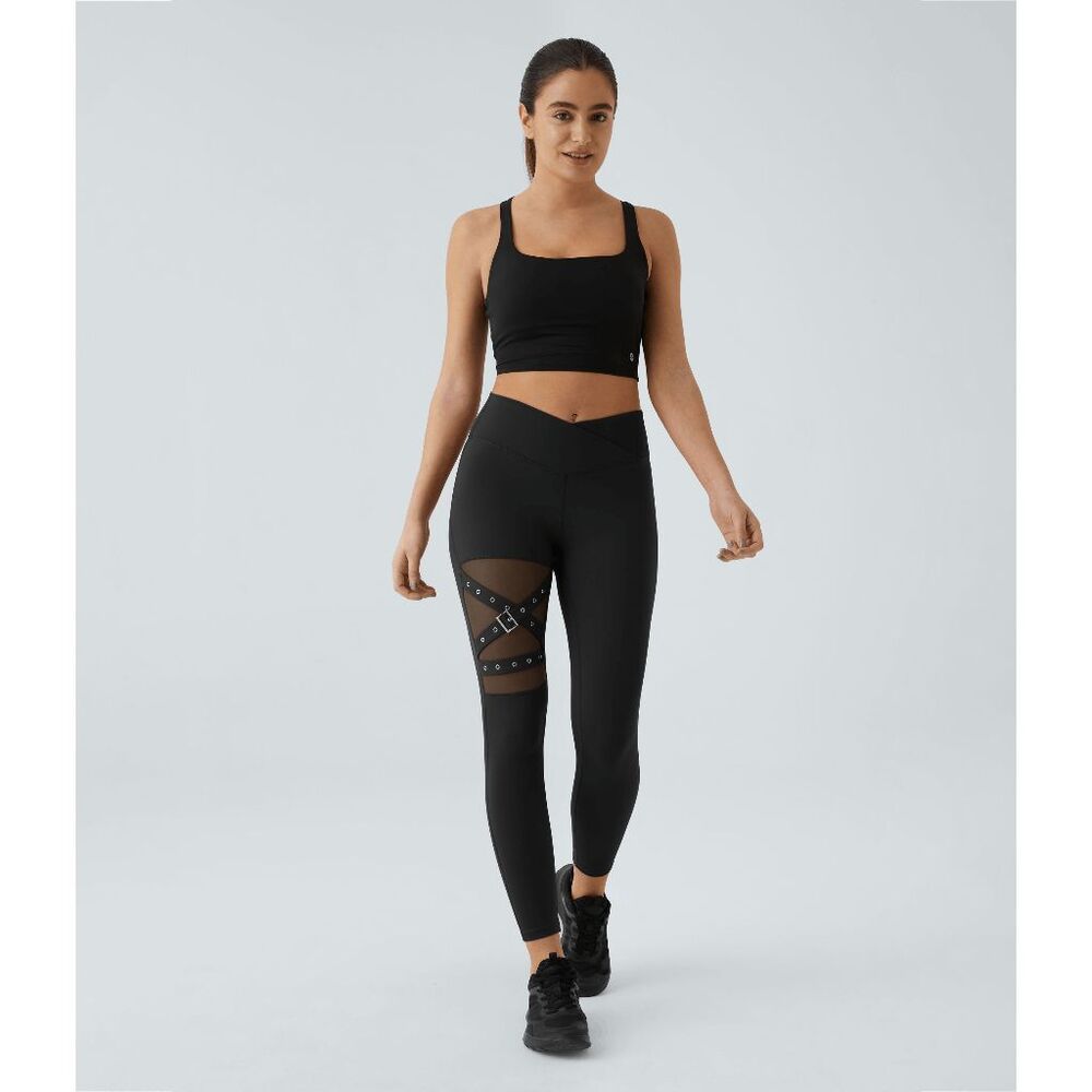 NWT HALARA High Waisted Mesh Decorative Buckle Black Yoga Leggings SIZE S - Picture 6 of 9